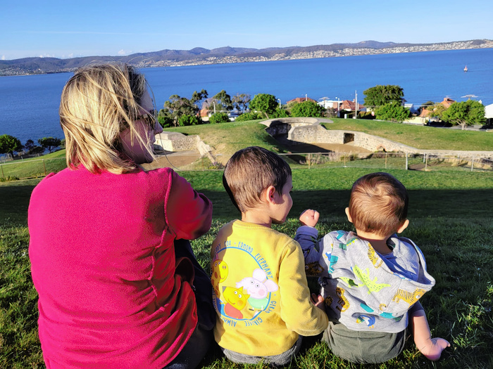 Dr Rebecca Allen and her children in Tasmania