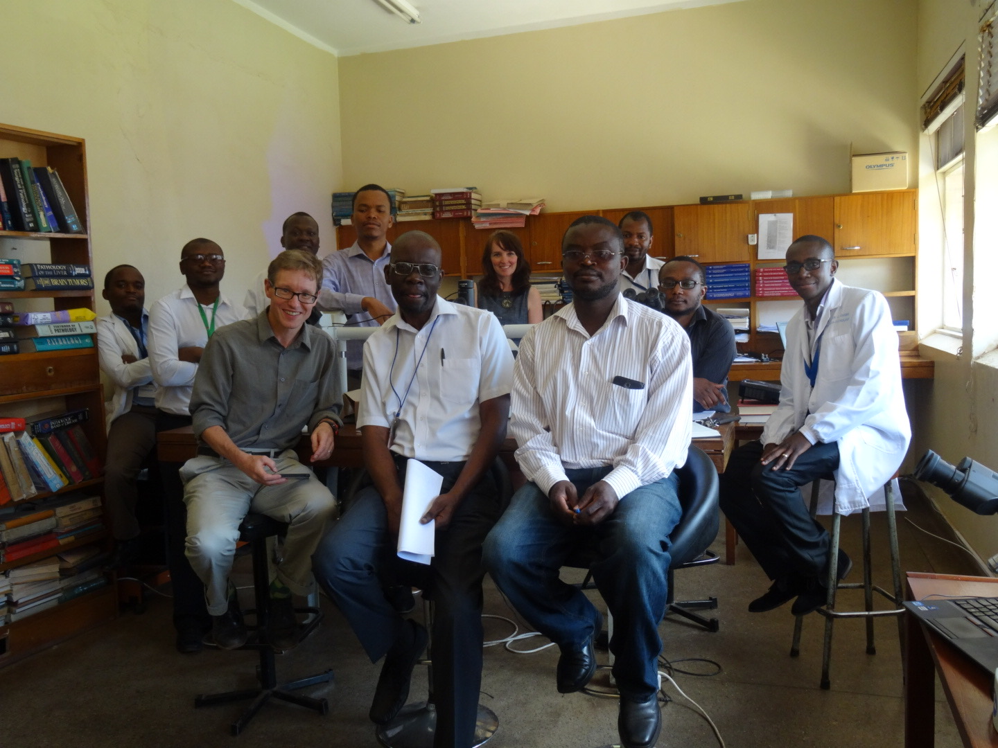 Professor Richard Byers with the pathology residents and Dr Clemence Marino (centre front row), head of the MMed Pathology programme at University Teaching Hospital, Lusaka, Zambia