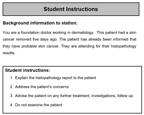  An example of student instructions given at a trial histopathology OSCE station at QUB in 2023.
