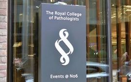 College building exterior with logo