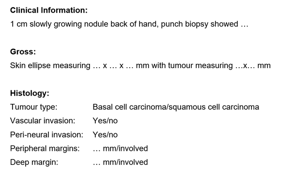 Simplified version of RCPath non-melanoma skin carcinoma proforma used in QUB’s trial histopathology OSCE station.